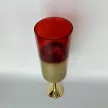 Piros és arany színű, üvegből készült háromrészes gyertyatartó szett, 40-45-50 cm