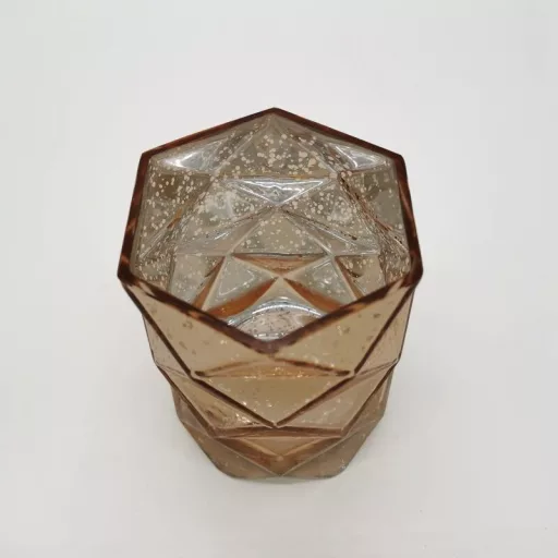 Rose gold színű, 13 cm magas, geometrikus üvegváza