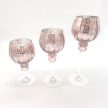 Üvegből készült háromrészes gyertyatartó szett, rose gold színezéssel, fényes, texturált felüle