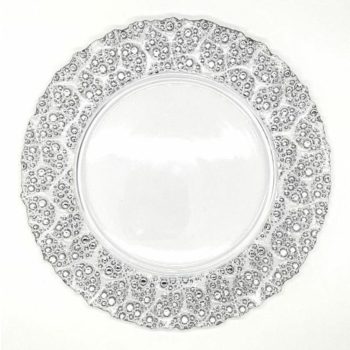 Blase üvegből készült dísztányér ezüst színű díszítéssel, Ø 32 cm