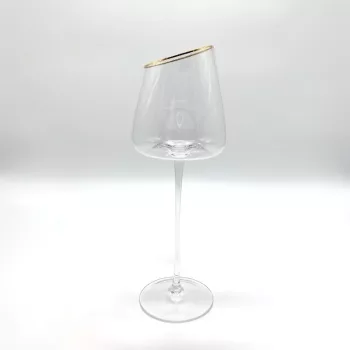   Borospohár szett, 6 db, kristály, aszimmetrikus, aranyozott szegéllyel - 600 ml