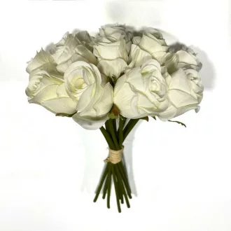 Fehér színű mű rózsacsokor, 12 szál, 25 cm