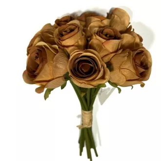 Rozsdabarna színű mű rózsacsokor, 12 szál, 25 cm
