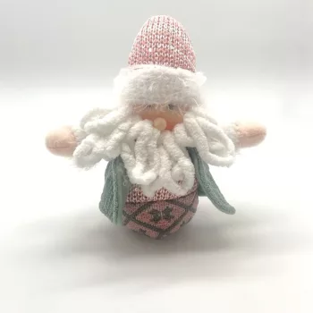   Mikulás figura, karácsonyfadísz, szövet - Rózsaszín-Zöld, 15 cm