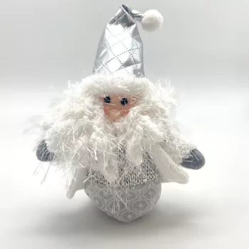   Mikulás figura, karácsonyfadísz, szövet - Ezüst-Szürke-Fehér, 15 cm