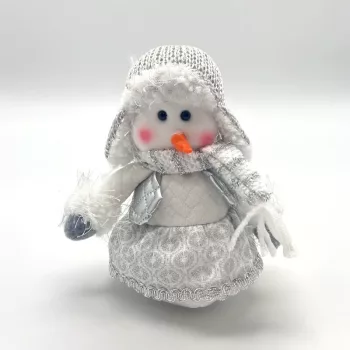   Hóember figura, karácsonyfadísz, szövet - Ezüst-Szürke-Fehér, 15 cm