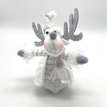   Rénszarvas figura, karácsonyfadísz, szövet - Ezüst-Szürke-Fehér, 15 cm