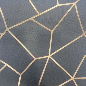   Fémes hatású tapéta, geometrikus mintával, 0.53x10 m - Szürke és Pezsgő
